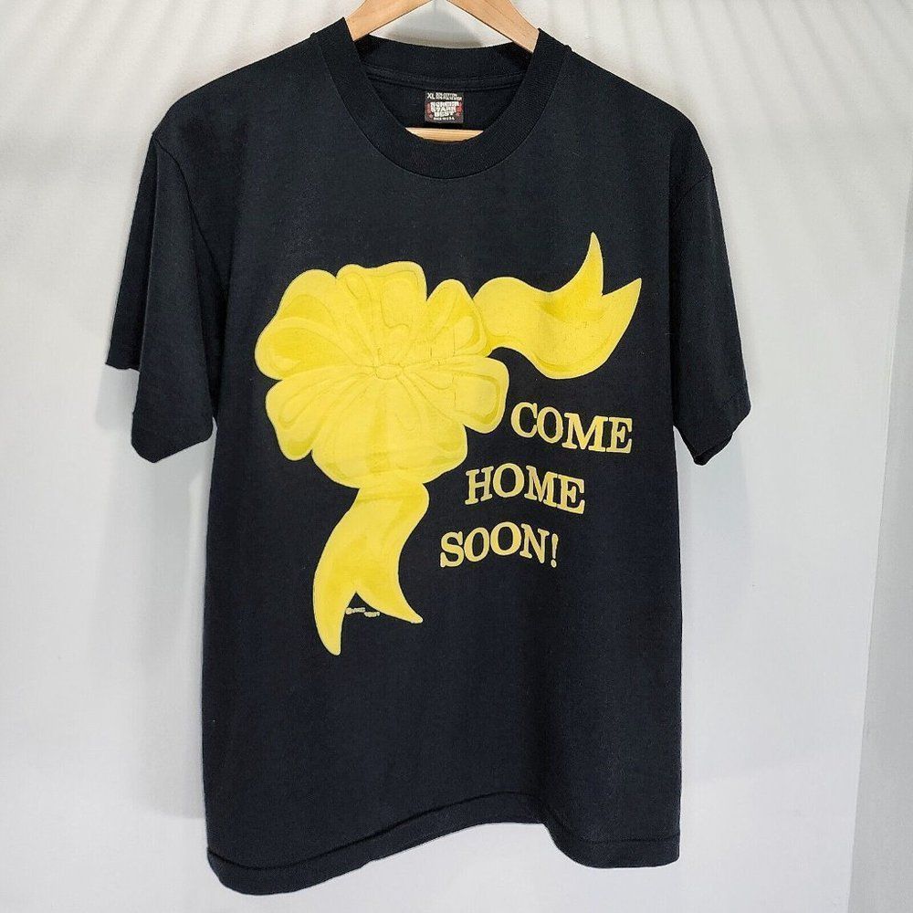 Come Home Soon Yellow Ribbon Vintage Shirt‎ Single Stitch USA Stars Best Size XL